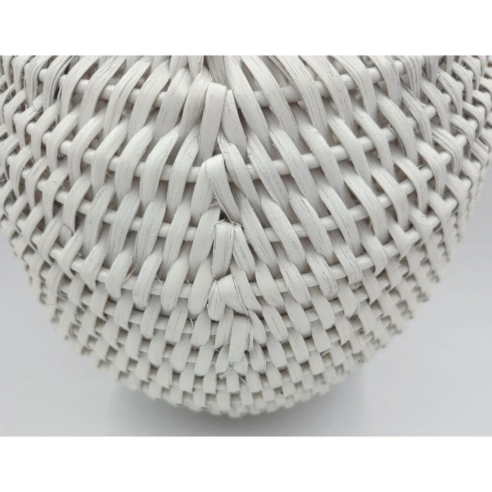 Lg Vintage White Wicker Woven Wall Basket 16